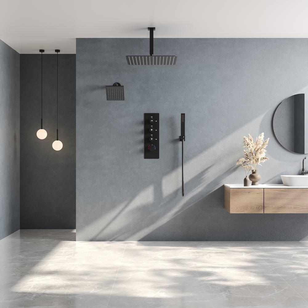 Thermostatic Shower Faucet System,16" & 6" Dual Shower Head with Rough-In Valve