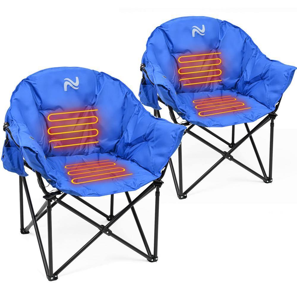NAIZEA Set of 2 Oversized Heated Camping Chair, Patio Lounge Chairs with 3 Heat Levels, Portable Folding Heated Chair Round Moon Saucer Folding Lawn Chair Outdoor Chair for Camping, Lounge Patio