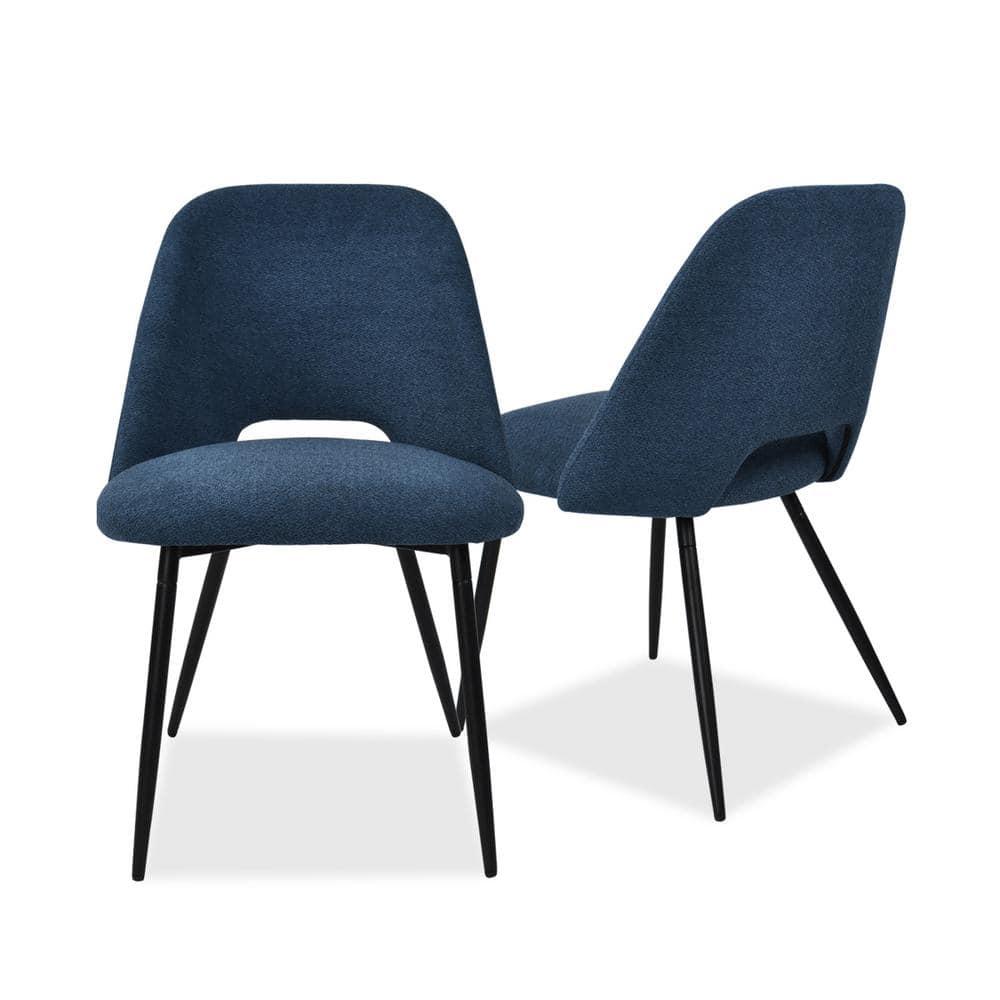 Edwin 21.6" Wider Seat Blue Upholstered Dining Chairs Set Of 2,Modern Kitchen Armless Dining Chair With Black Metal Legs-Maison Boucle