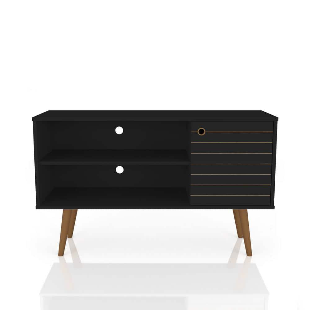 Liberty Mid-Century Modern 2 Shelves and 1 Door TV Stand for TVs up to 46" Black - Manhattan Comfort: Media Storage, Cable Management