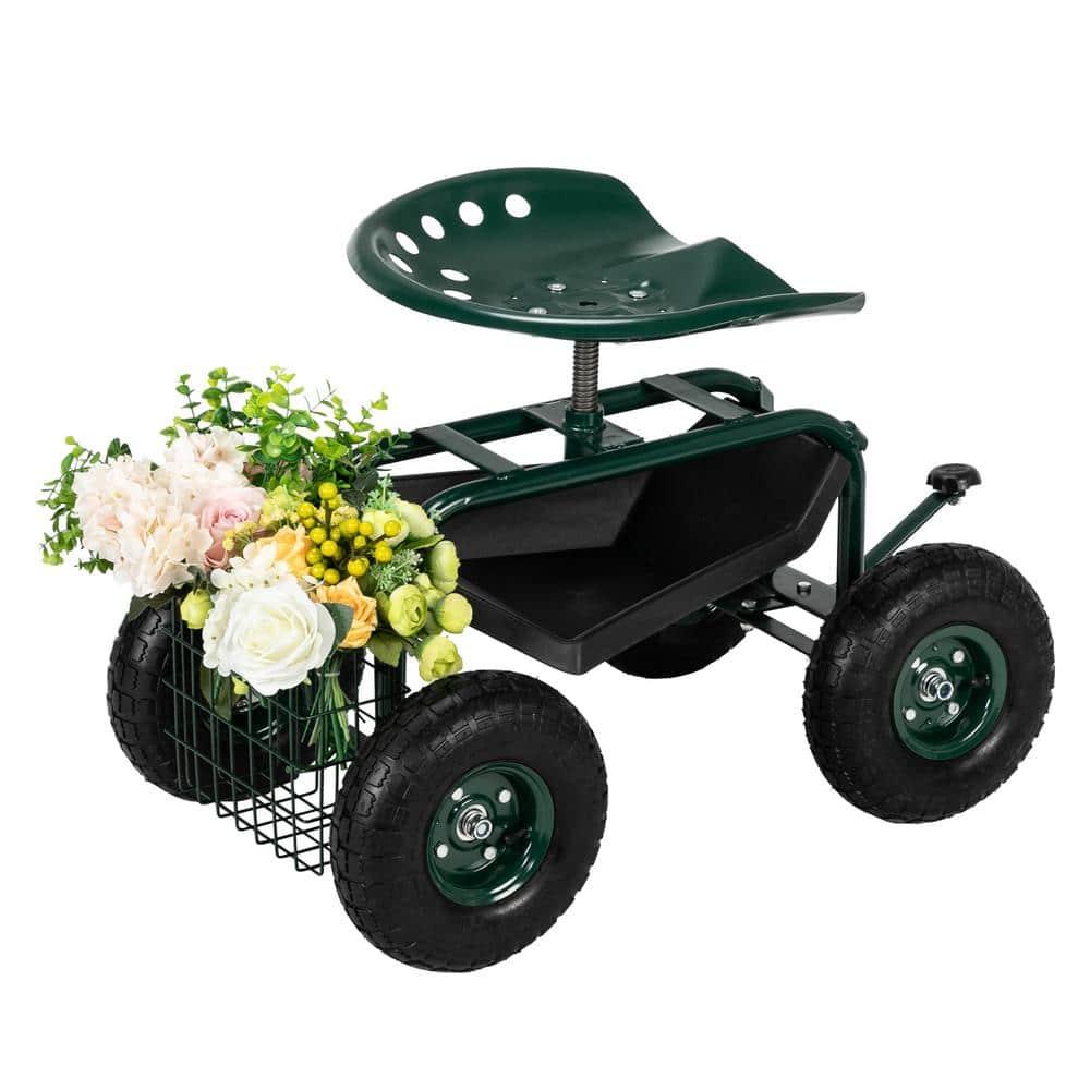 Spaco 4-Wheel Rolling Garden Cart Work Seat, Wagons Carts, Carts with Wheels, Utility Cart