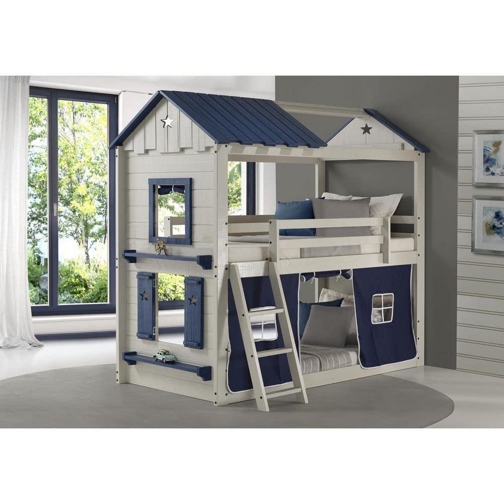 Donco Kids Star Gazer Twin Over Twin Grey & Blue House Bunkbed