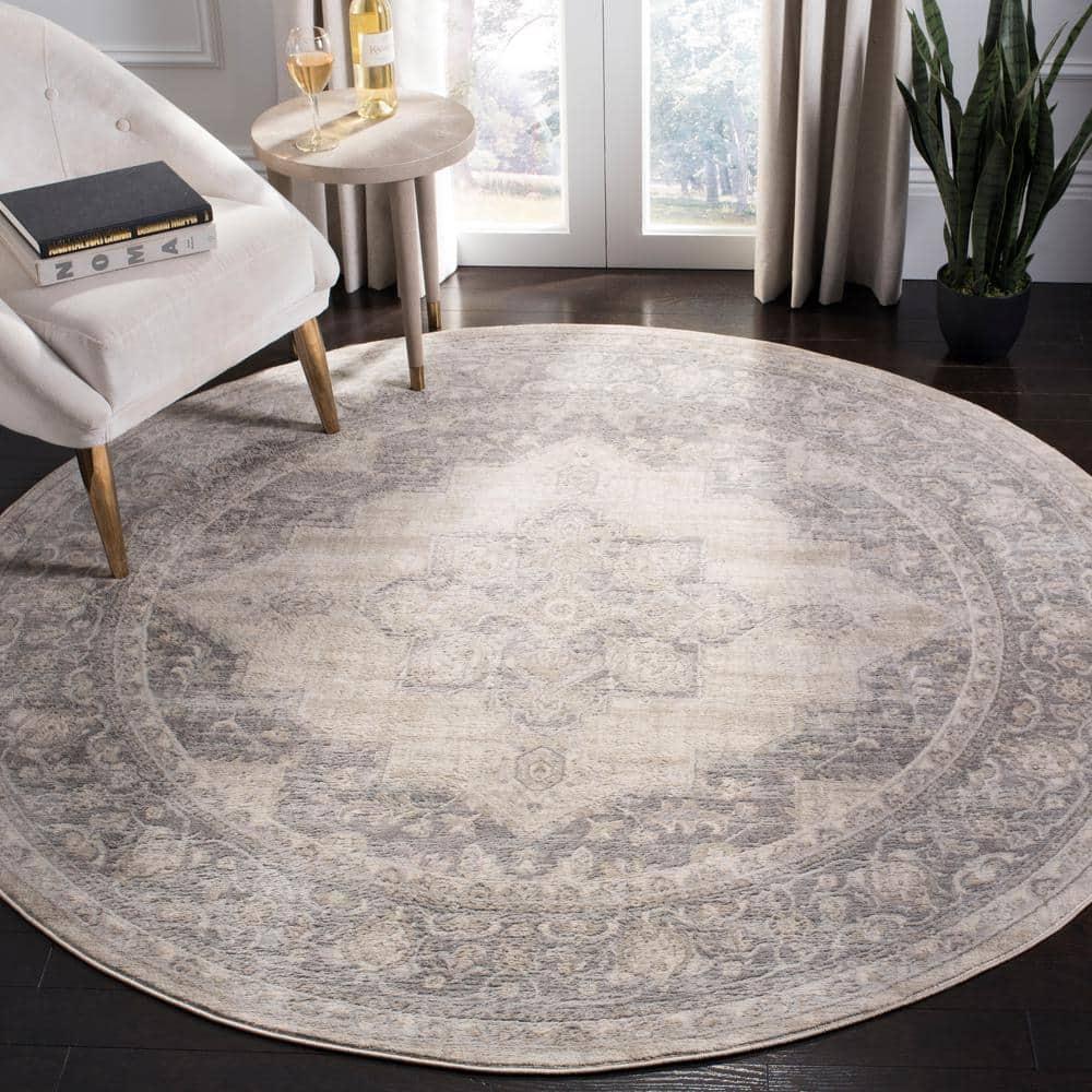 SAFAVIEH Brentwood Salah Oriental Area Rug, Cream/Grey, 9' x 9' Round