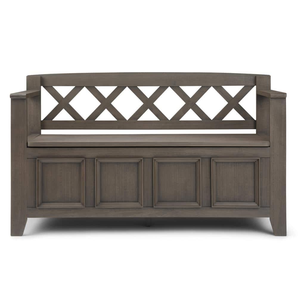 Simpli Home Amherst 48"W Solid Wood Entryway Storage Bench with Lift-Top Lid and Dual Compartments