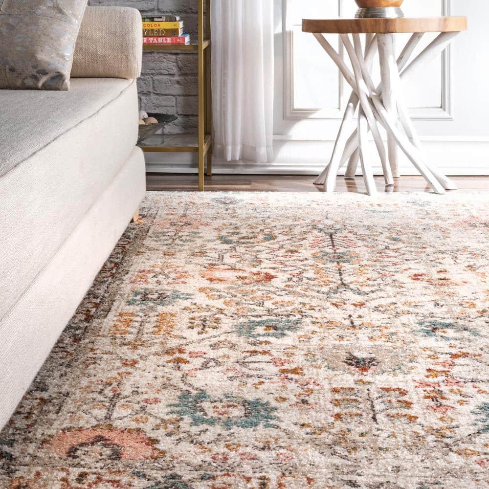 Nuloom Lenore Floral & Paisley 7 Square Indoor Area Rug for Living Room Bedroom Dining Room Kitchen, Beige/Multicolor