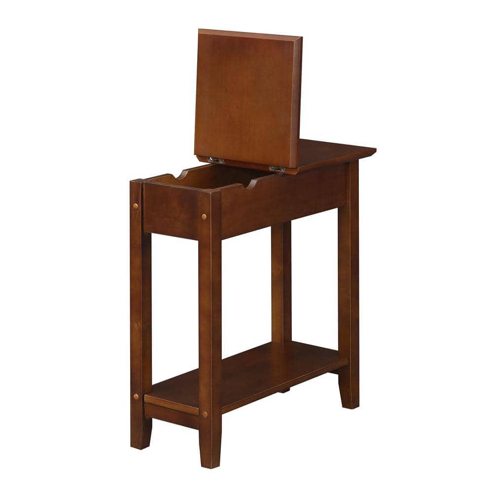 Convenience Concepts American Heritage Flip Top End Table with Charging Station and Shelf, Espresso