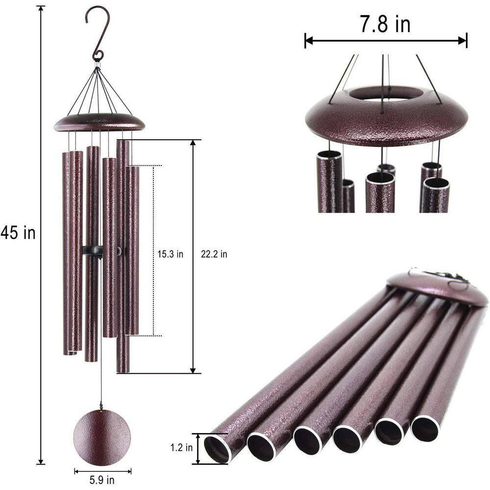 BSHAPPLUS® 45" Wind Chimes for Outside, Heavy Duty Wind Chimes,Memorial Wind Chimes with 6 Large Deep Tone Aluminum Tubes for loss of loved one,Home Garden Hanging Decor,Brown
