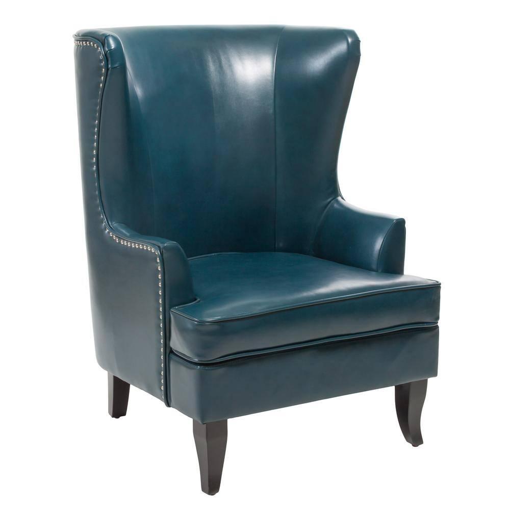 Canterburry Teal Bonded Leather Club Chair with Nailhead Trim (Set of 1)