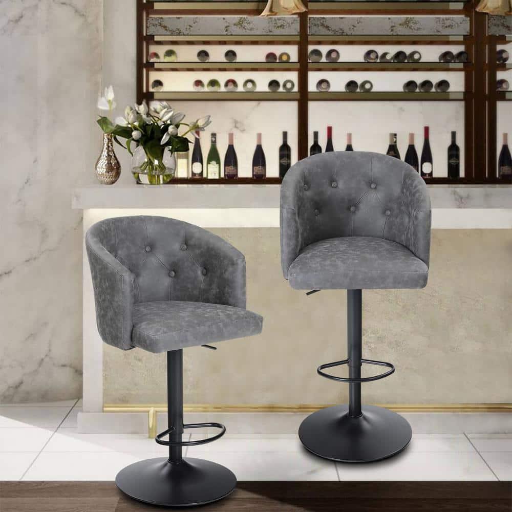 Depot Esh Swivel Bar Stool Adjustable Counter Height Barstool with Backrest Gray