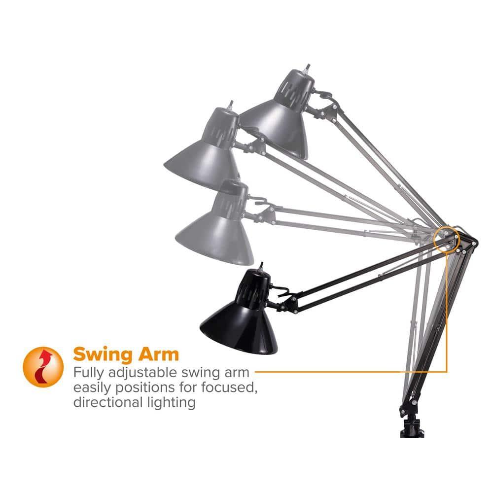LED Swing Arm Desk Lamp with Clamp Mount, 36" Reach, Includes LED Bulb, Black (VLF100)