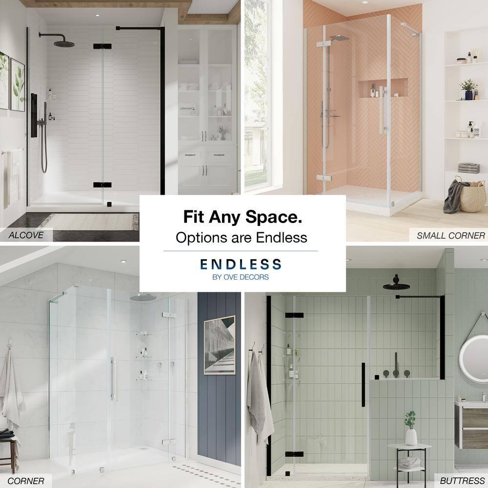 Endless Tampa 60" W x 72" H Corner Frameless Shower Kit, Door, 2 Panel, Base