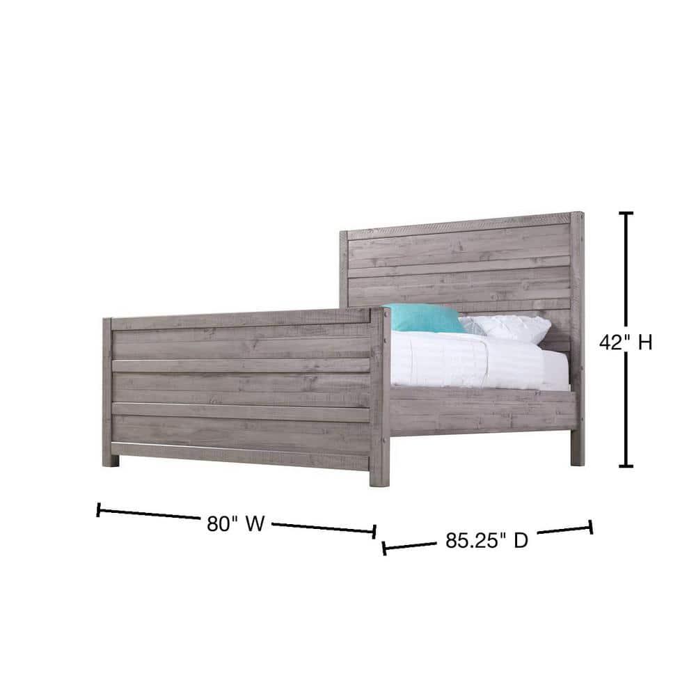 Camaflexi Carmel Solid Wood Platform Bed Frame with Headboard, King, Antique Grey