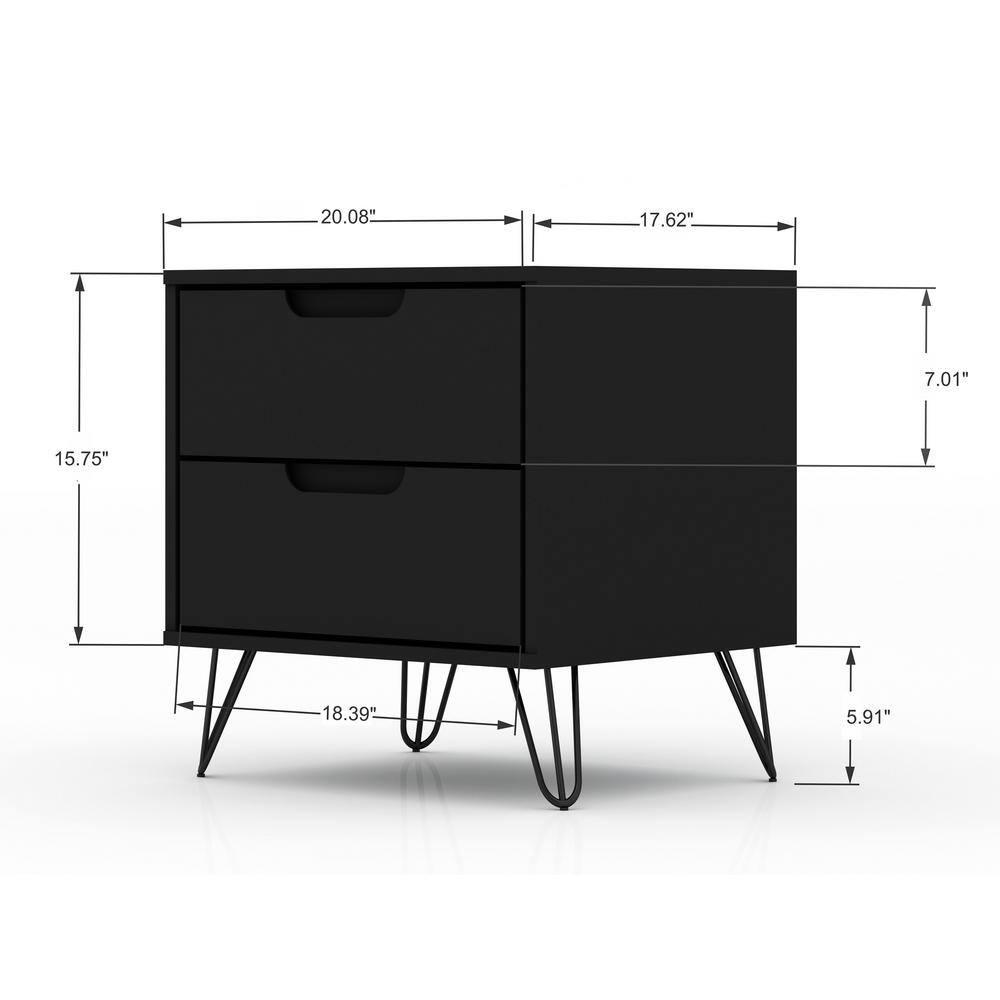 Set of 2 Rockefeller 2 Drawer Nightstands Black - Manhattan Comfort: Modern Bedside Storage Furniture