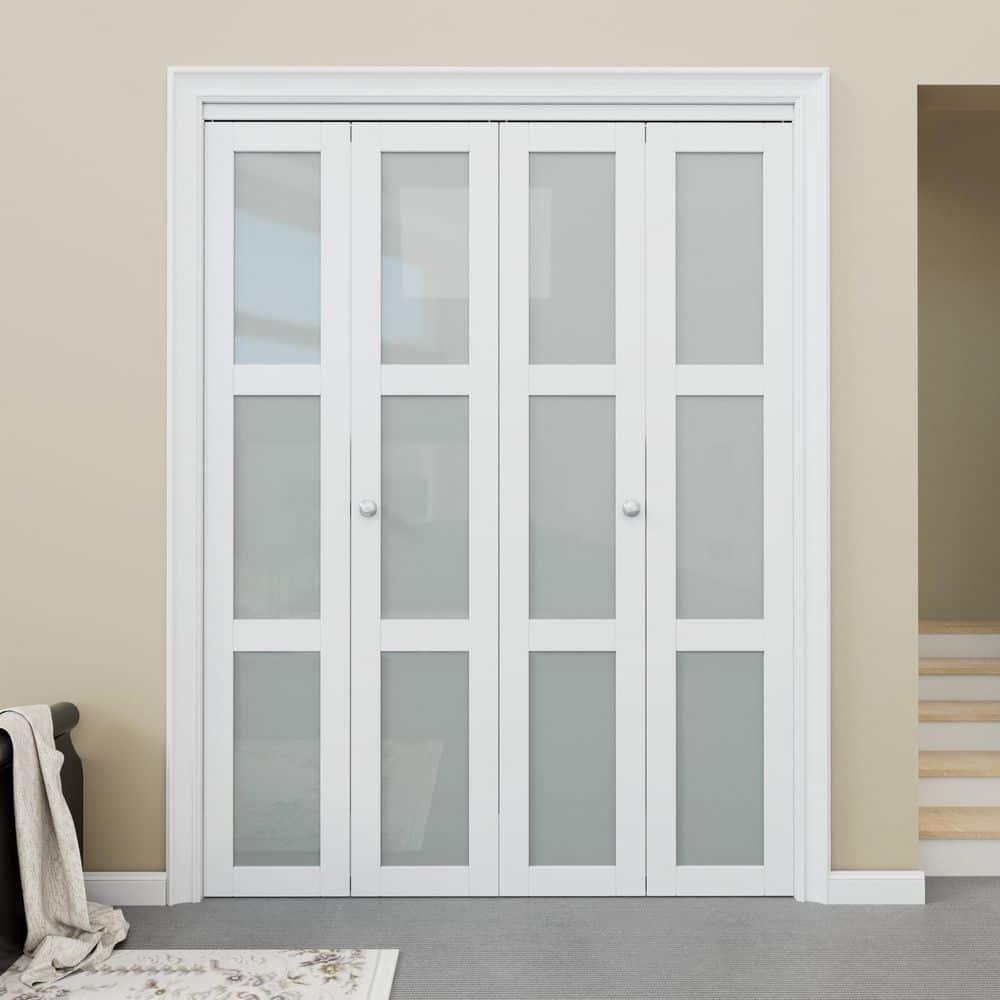 CHIC MODE Double Bifold Doors 3 Lite Frosted Glass Solid Manufactured Wood Prefinished Folding Door & Reviews | Wayfair