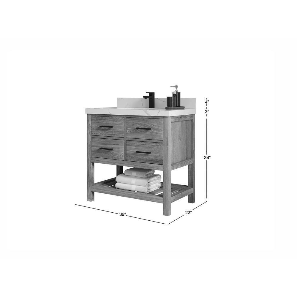 Parker Teak 36 in. W x 22 in. D x 36 in. H Single Sink Bath Vanity Center in Golden Teak with 2 in. White Qt. Top