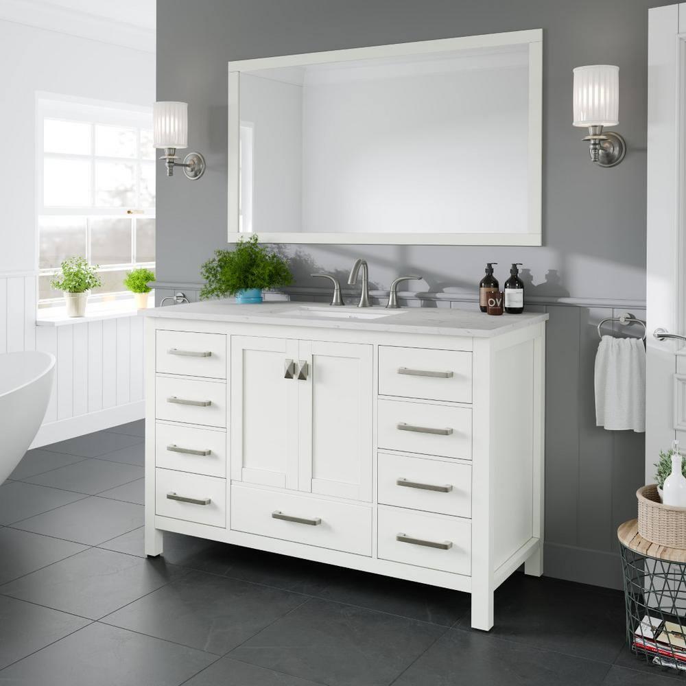 Eviva Aberdeen 42" W x 22" D x 34" H White Bathroom Vanity with White Carrara Countertop