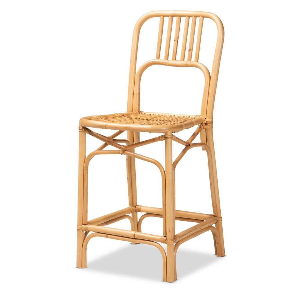 Ivora Rattan Counter Height Barstool Natural/Brown - bali & pari: Bohemian Style, Fixed Seat 24.5", No Assembly Required