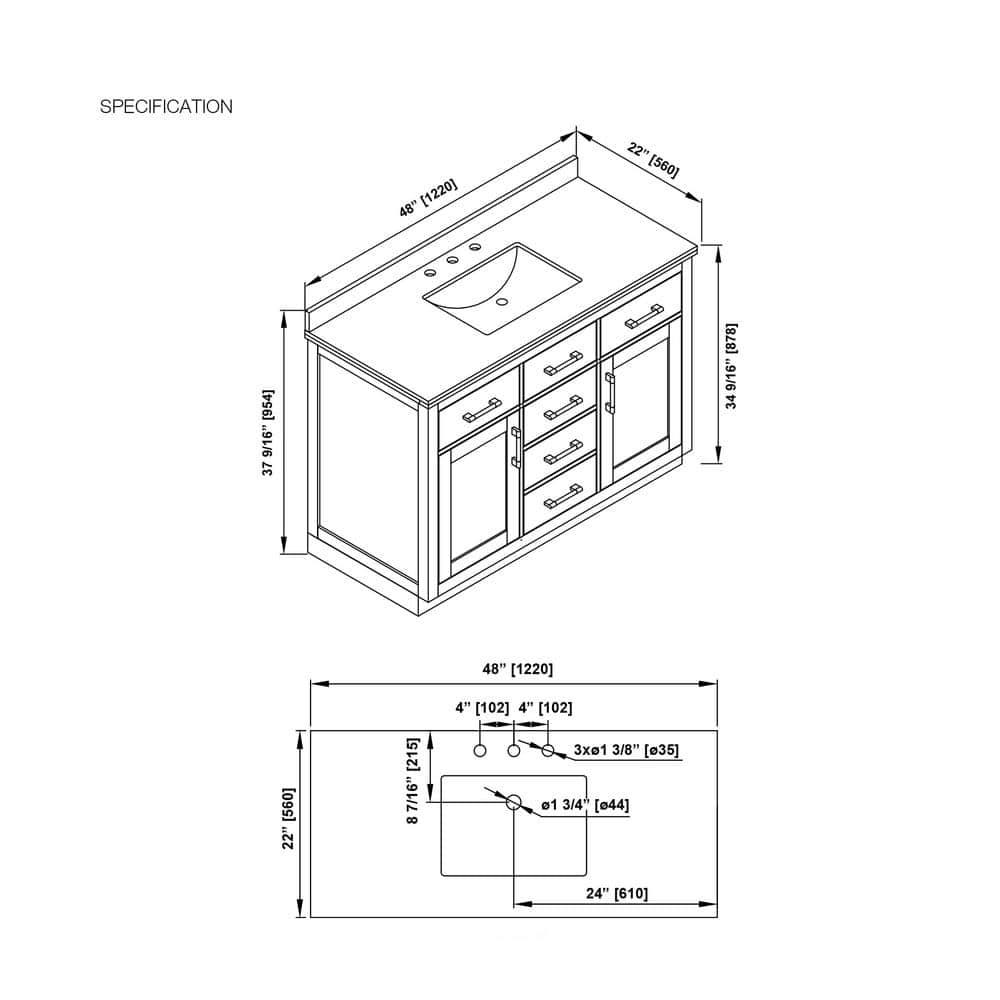 OVE Decors Bailey 48" Single Bathroom Vanity with Premium Countertop