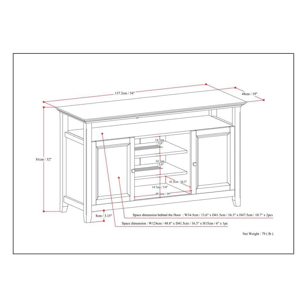 Simpli Home Amherst SOLID WOOD TV Media Stand  For TVs up to 60 inches