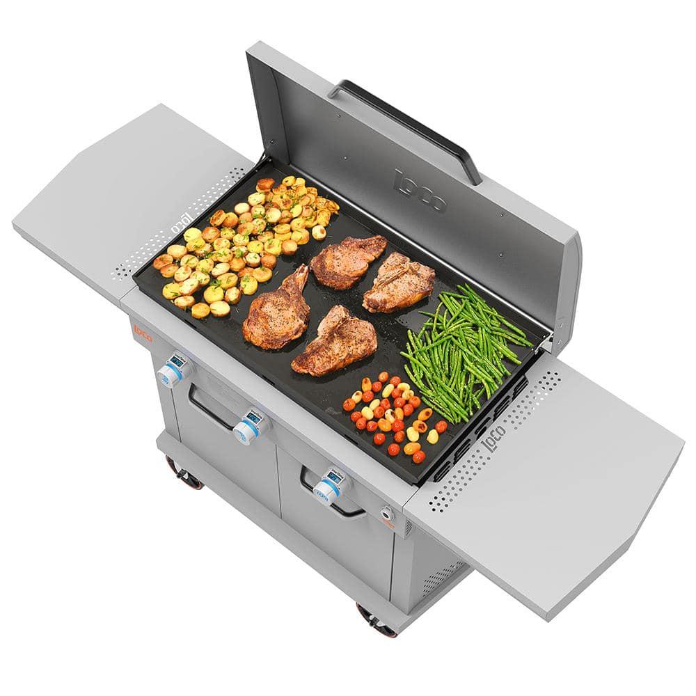 LoCo Cookers 36 Inch 3-Burner Flat Top Propane Grill with Shelves & Trays