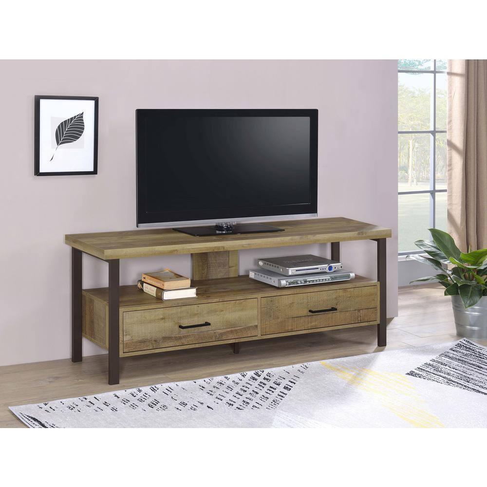 Morello 2 Drawer TV Stand for TVs up to 65" Weathered Pine - Coaster: Rustic Style, Melamine Veneer, MDF Frame