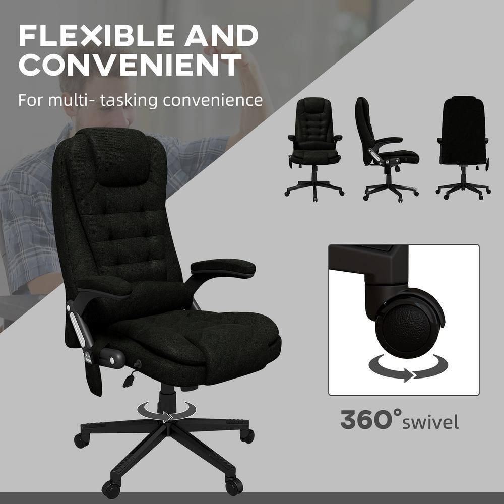 Vinsetto 6 Point Vibrating Massage Office Chair with Heat, Linen High Back Executive Office Chair with Reclining Backrest, Armrests, Black