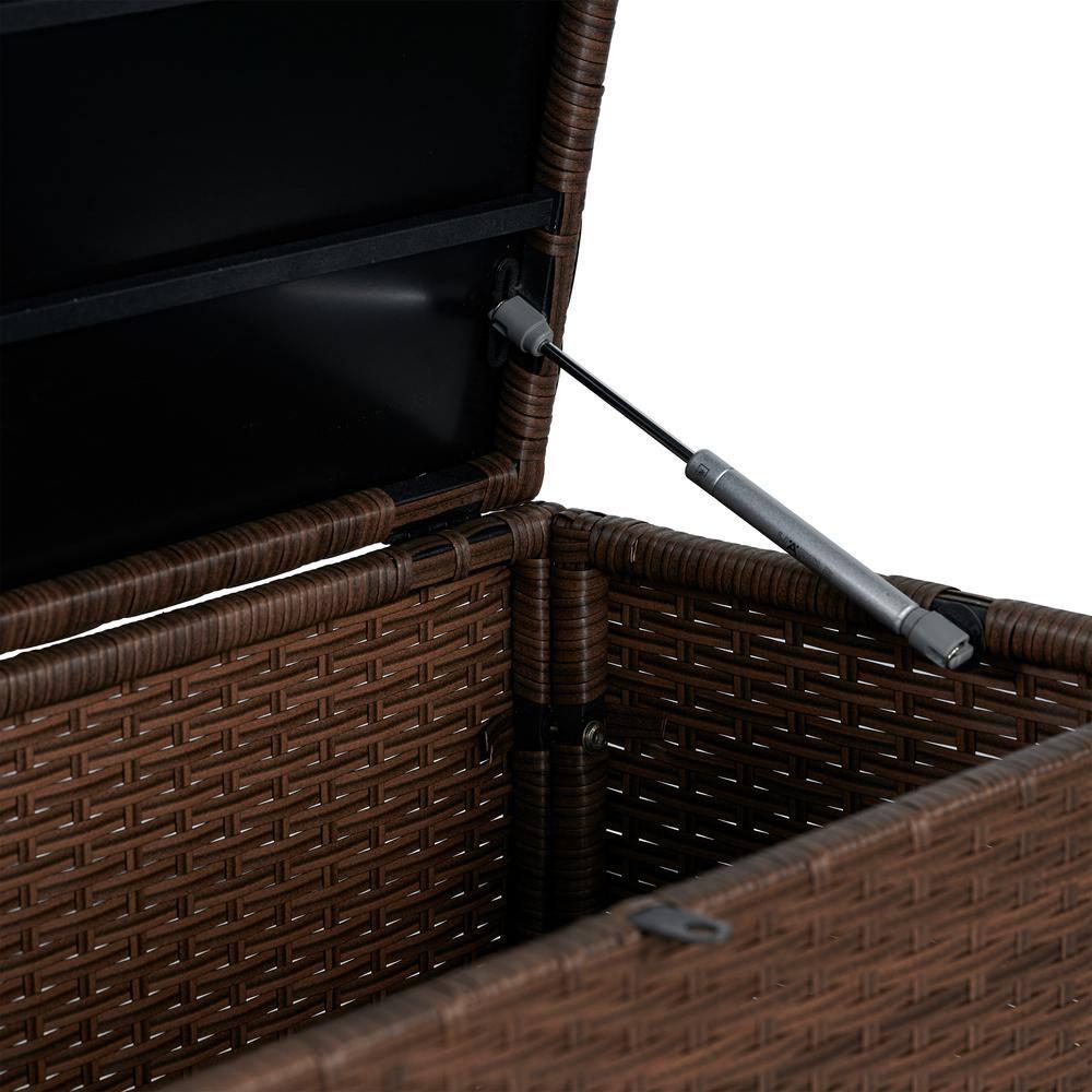 happimess Nino 47.24" Modern Minimalist Outdoor Faux Wicker Deck and Patio Storage Box, Brown