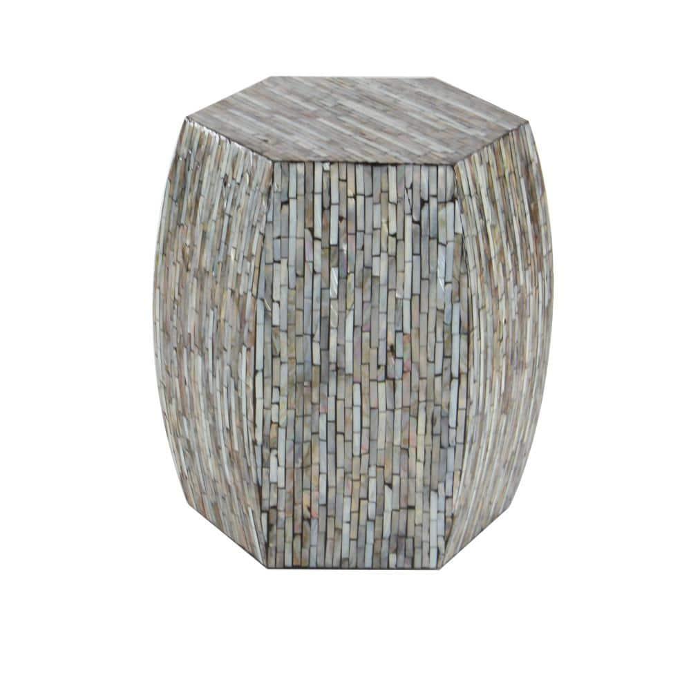 Wrought Studio™ Alissa Mother of Pearl Shell Handmade Shell Mosaic Hexagon Side End Gray Accent Table with Brown Accents