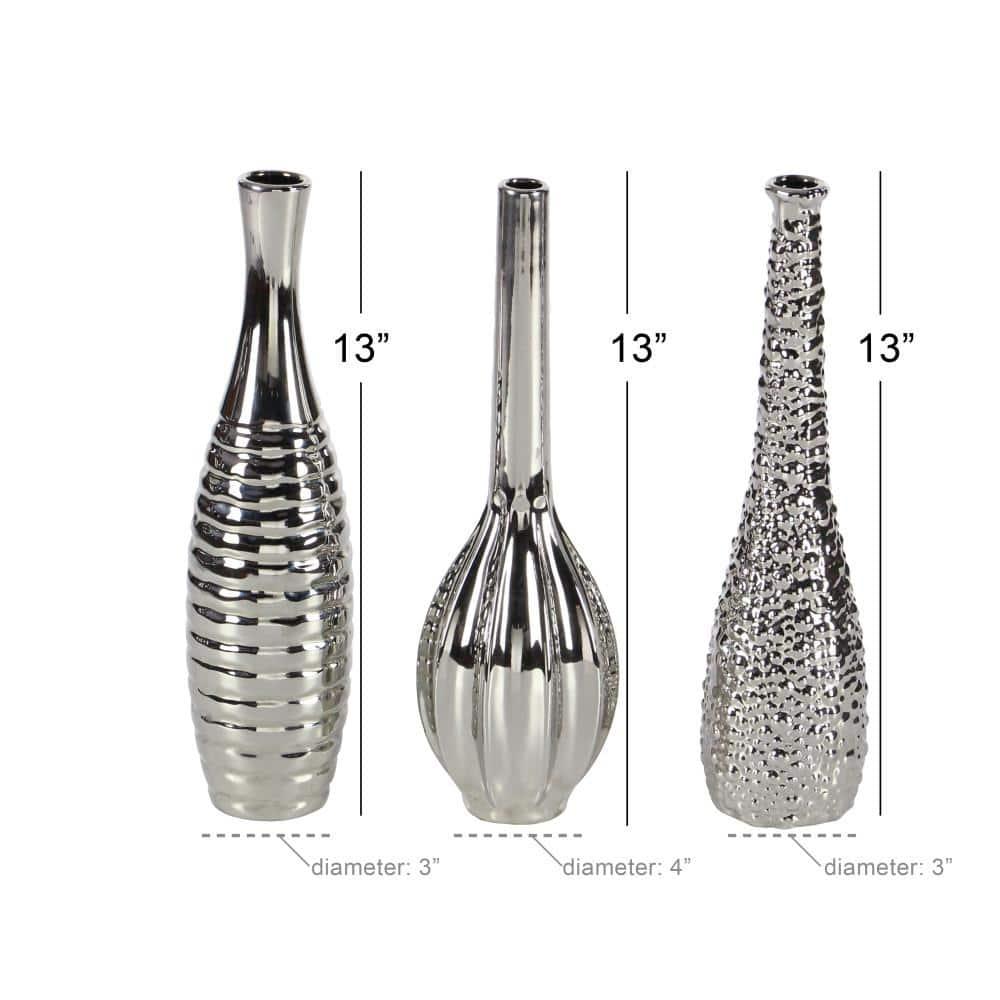 CosmoLiving by Cosmopolitan Ceramic Slim Textured Bottleneck Decorative Vase with Varying Patterns Set