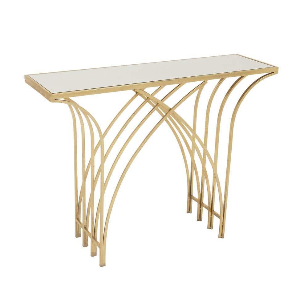 Mercer41 Derbyshire Metal Geometric Gold Console Table with Mirrored Glass Top