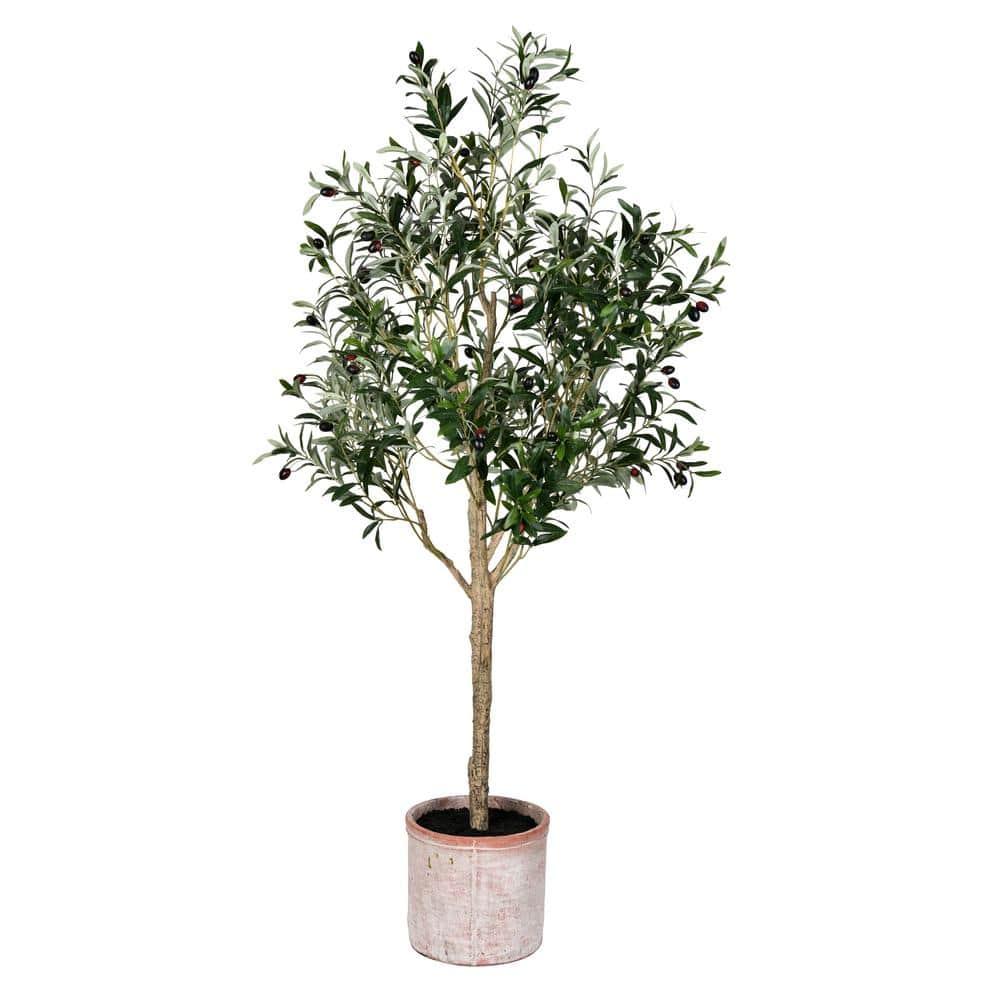 Vickerman Artificial Green Olive Tree in Black Planters Pot.