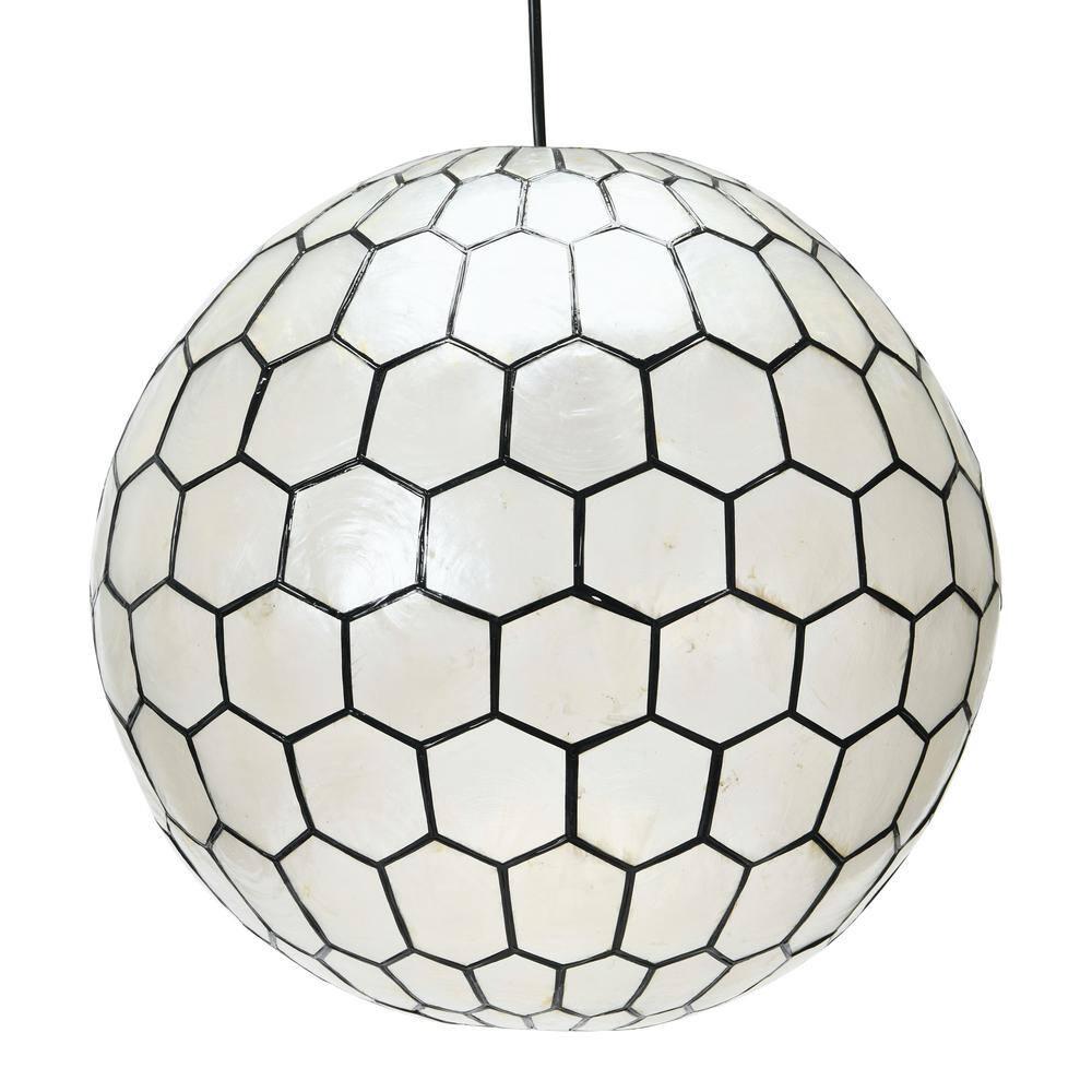 Storied Home 16"x15" Capiz Honeycomb Globe Pendant Light: Artisan Crafted, ETL Listed, Metal Frame