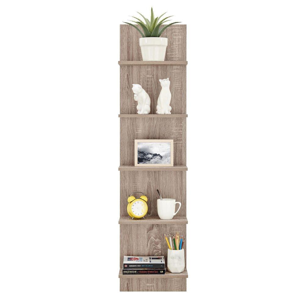 Danya B. 47" x 11.7" Wide Vertical Column Wall Shelf Weathered Oak: Mid-Century Laminated MDF, Iron Hardware