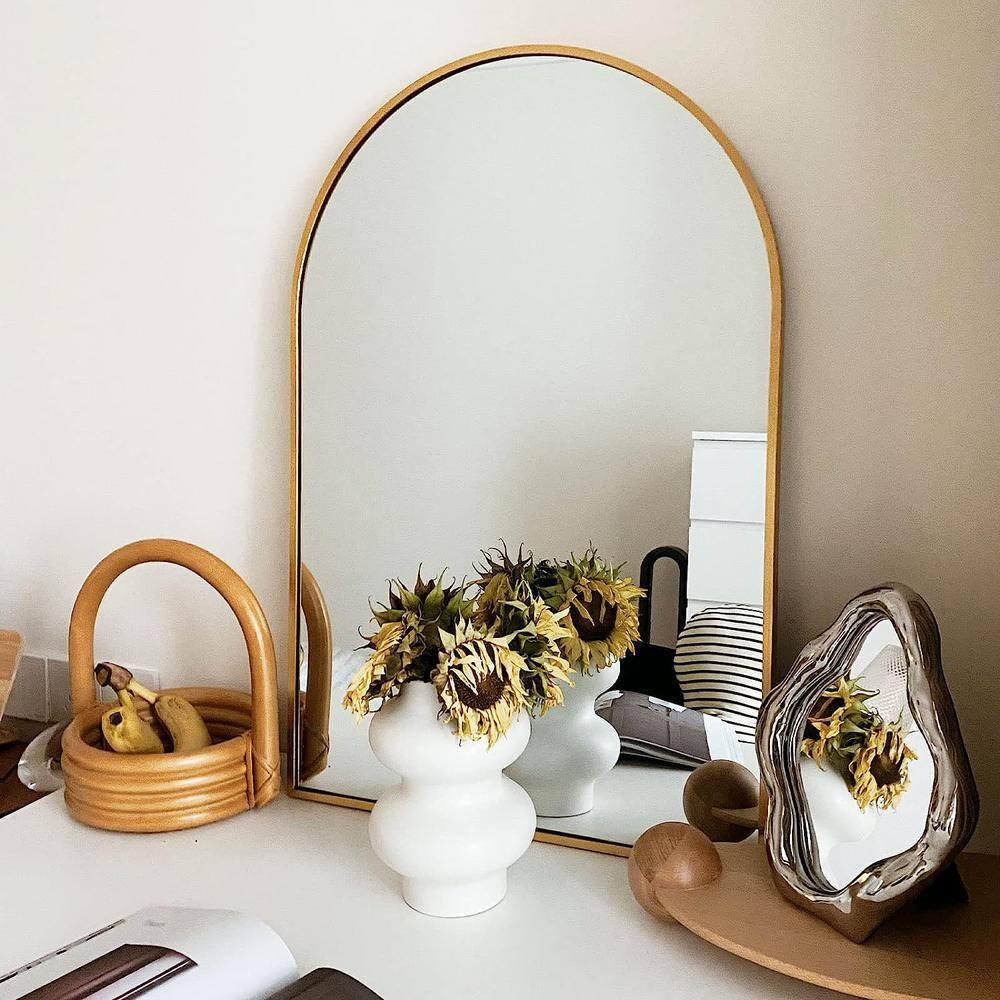 Luxhomez 36" x 24" Arch Wall Mirror for Vanity/ Bathroom, Metal Bathroom Mirror with Waterproof Aluminum Alloy Frame, Gold