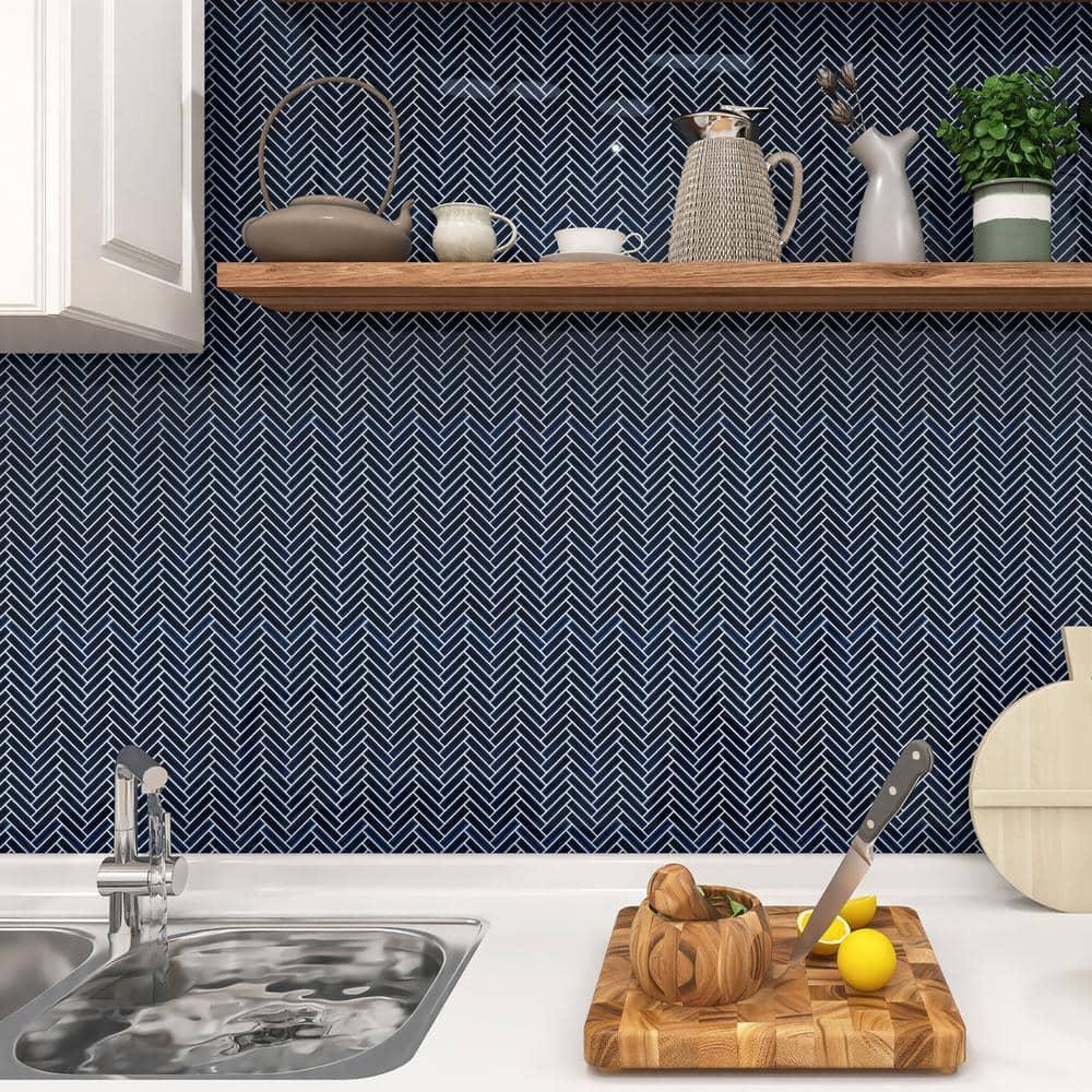 Monogram Herringbone 11.14 in. x 11.14 in. Glossy Porcelain Mosaic Floor And Wall Tile (0.86 Sq. Ft. / Each)