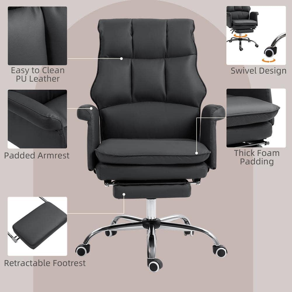 HOMCOM Executive Office Chair with Footrest, Ergonomic Office Chair, Reclining PU Leather Computer Chair, Black