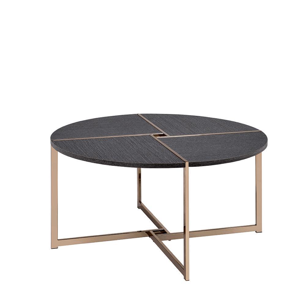 Bromia Coffee Table Black/Champagne - Acme Furniture: Elegant Round Design, Metal Frame, Paper Veneer Top