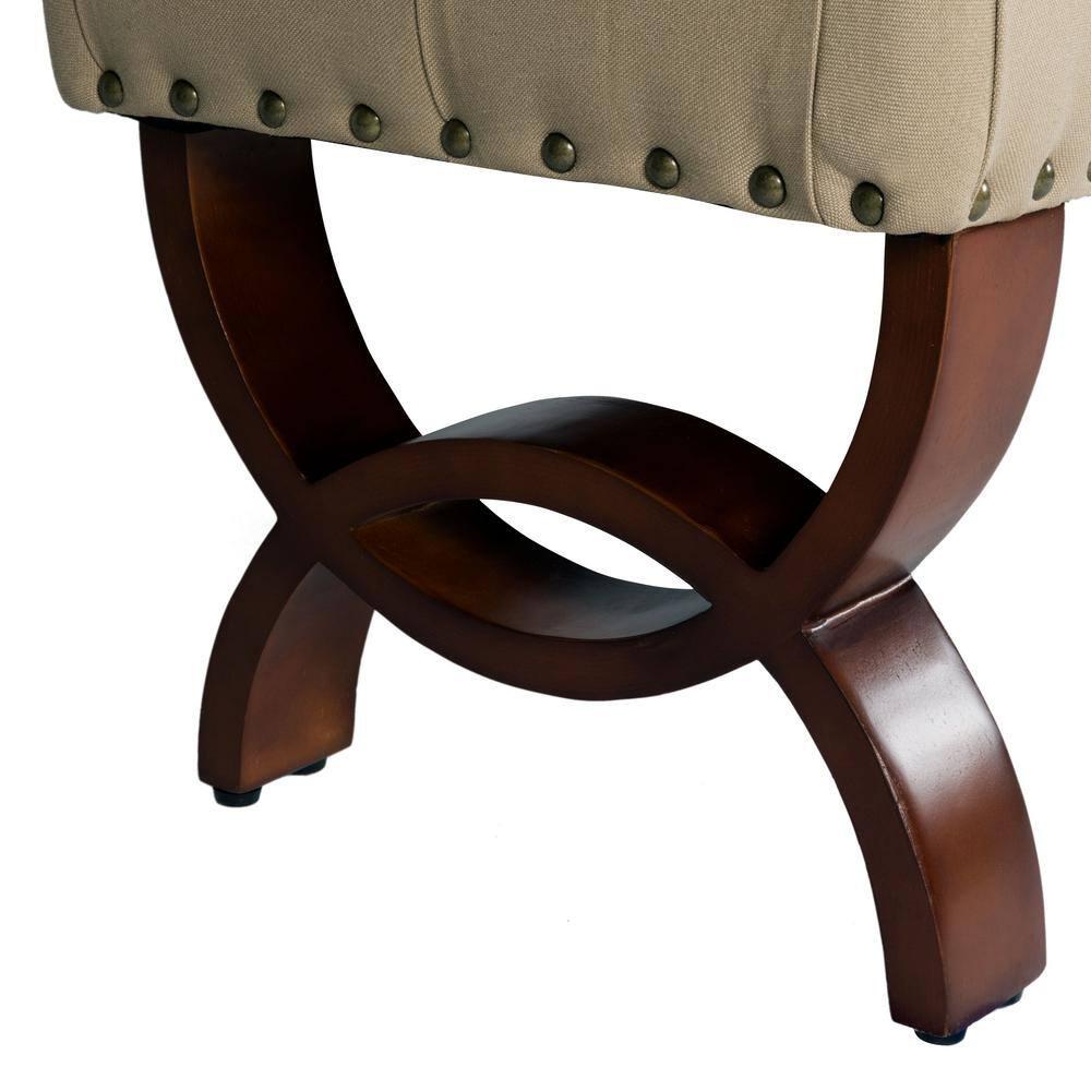 Carolina Tufted Bench with Nailhead Trim Cream - HomePop: Upholstered Ottoman for Bedroom, Indoor Furniture