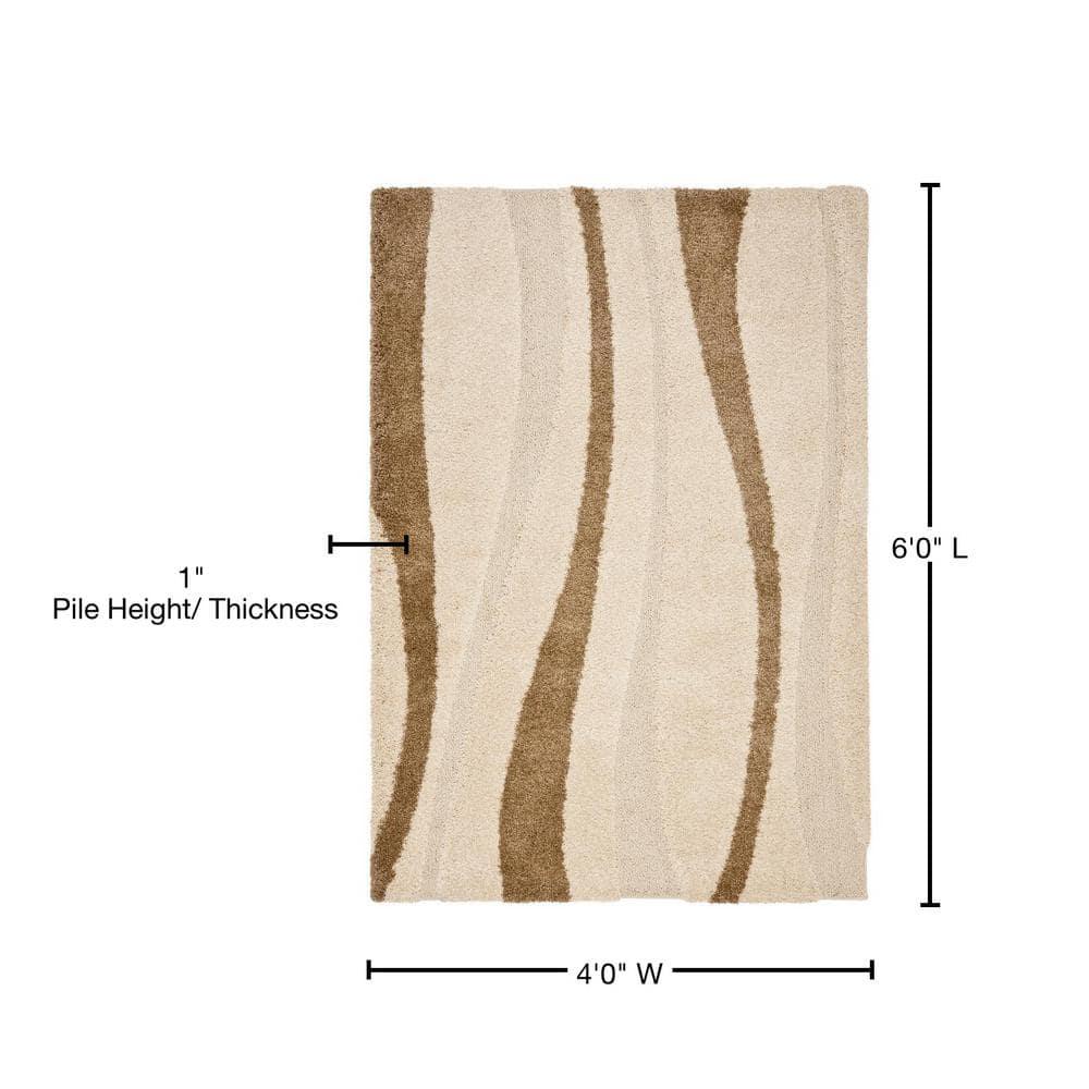 Florida Shag SG451 Power Loomed Indoor Area Rug - Cream/Dark Brown - 4'x6' - Safavieh.