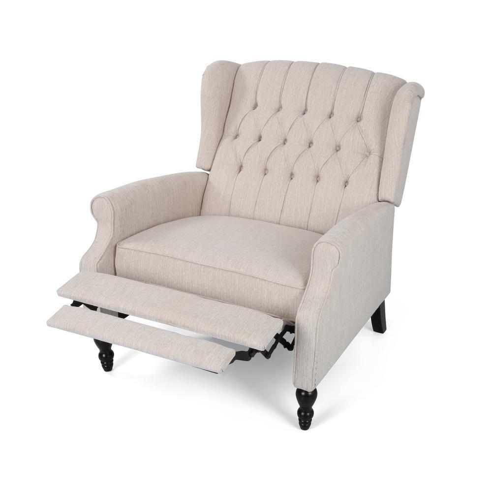 Noble House Barnsfield Oversized Tufted Push Back Recliner, Beige