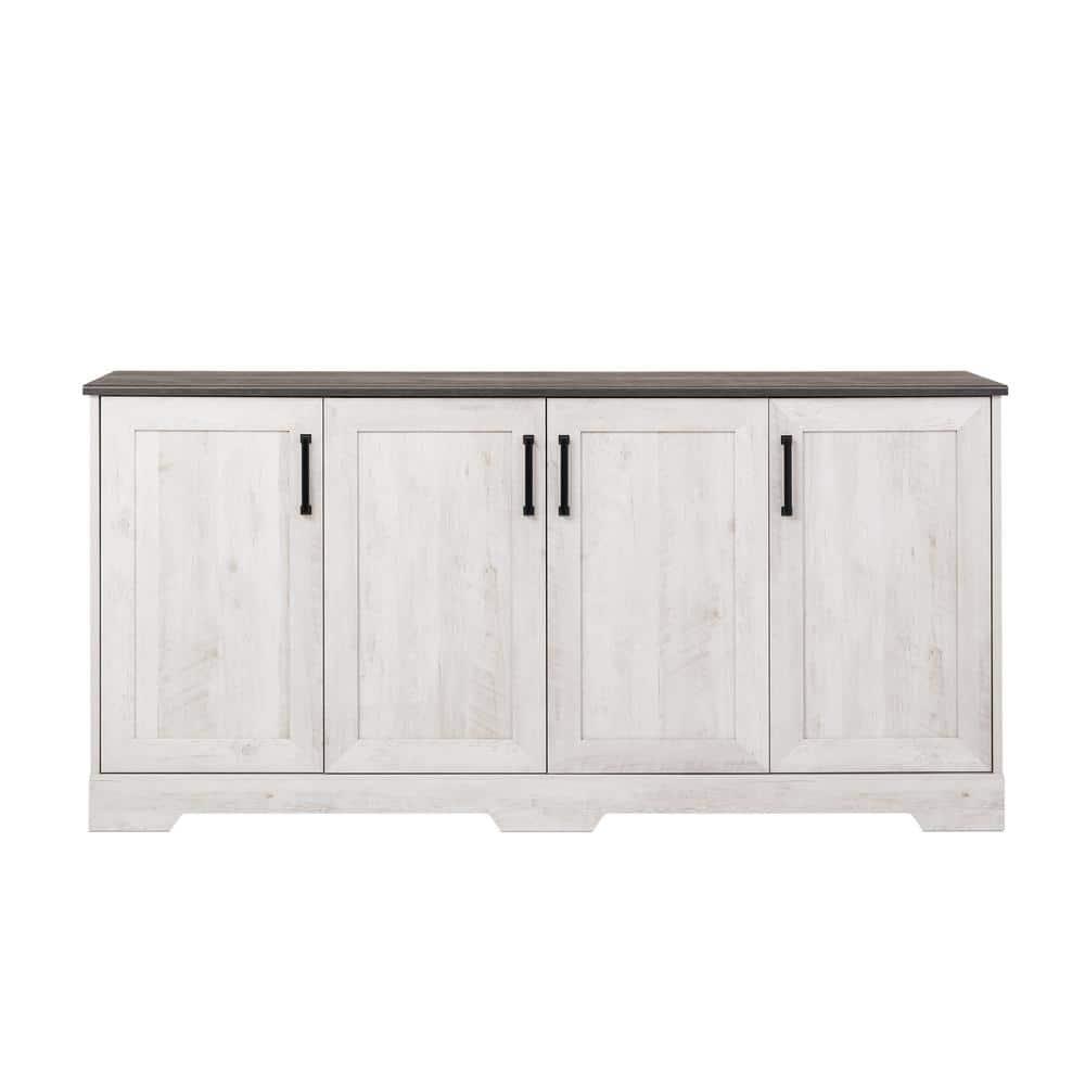 Prepac Rustic Ridge 4 Door Console Table with Storage, Washed White Storage Cabinet with Doors and Shelves, Sideboard Storage Cabinet 66" W x 31.75" H x 16" D, ACBG-1620-1
