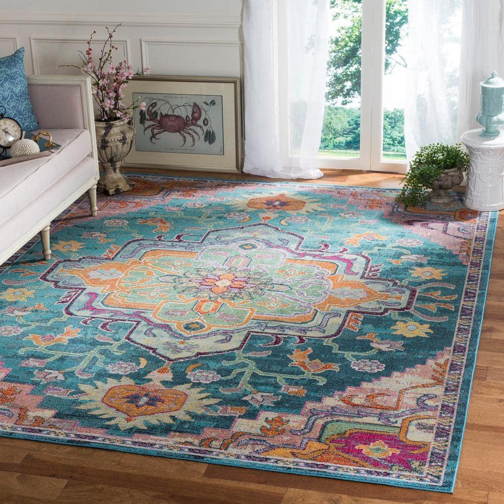 Crystal CRS501 Loomed Indoor Area Rug - Teal/Rose - 5'x8' - Safavieh