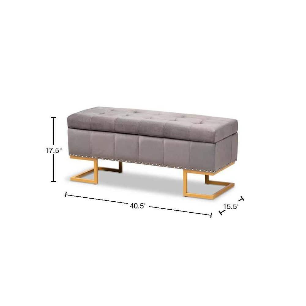 Ellery Velvet Fabric Upholstered Ottoman Gold/Gray - Baxton Studio