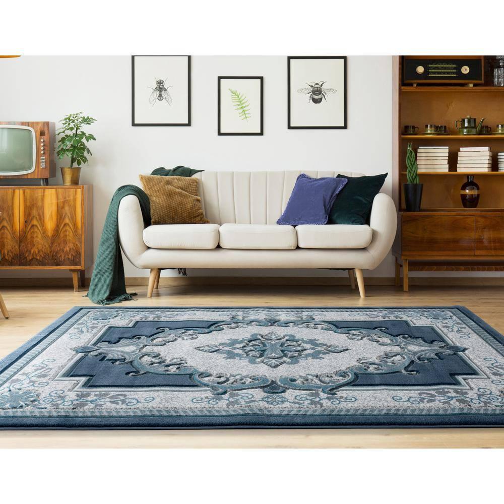Designer Home Swan Area Rug 2050 10563 Fallon Aqua Medallion Curls 7' 10" x 10' 6" Rectangle