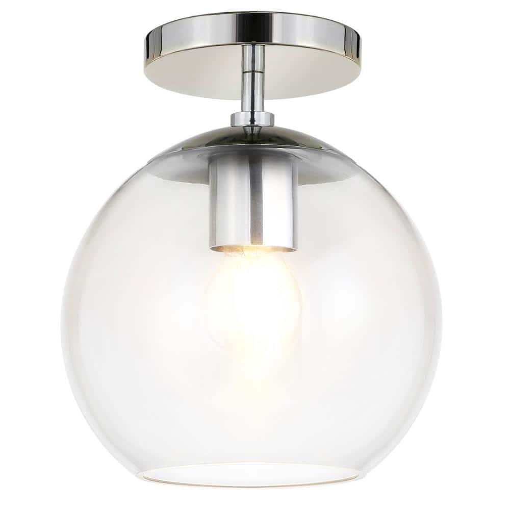 Evelyn&Zoe 9" Polished Nickel Finish Metal/Glass Semi Flush Mount