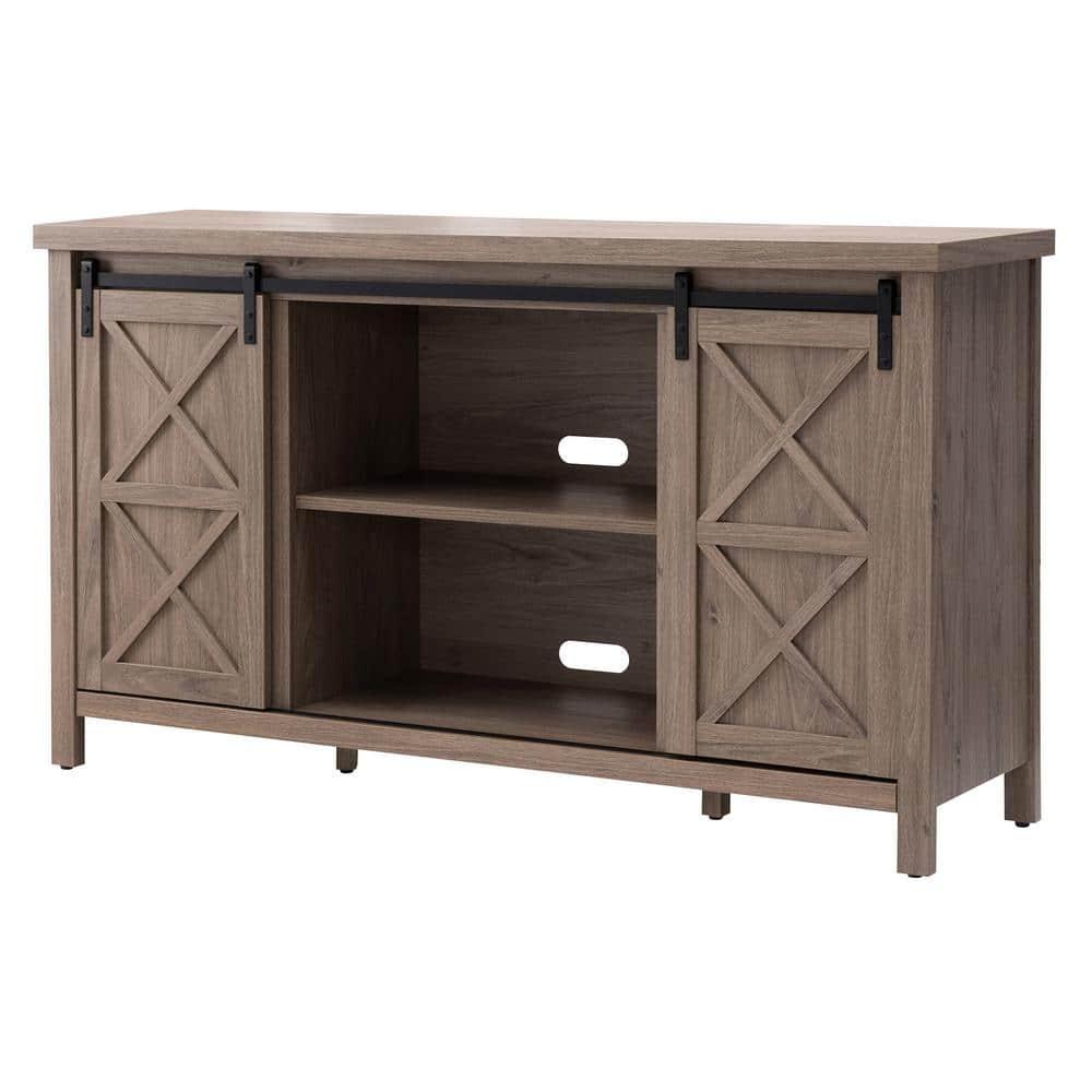 Evelyn&Zoe Elmwood Rectangular TV Stand for TV's up to 65", Antiqued Gray Oak