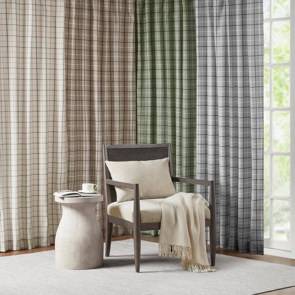 Anaheim Plaid Faux Leather Tab Top Single Curtain Panel with Fleece Lining