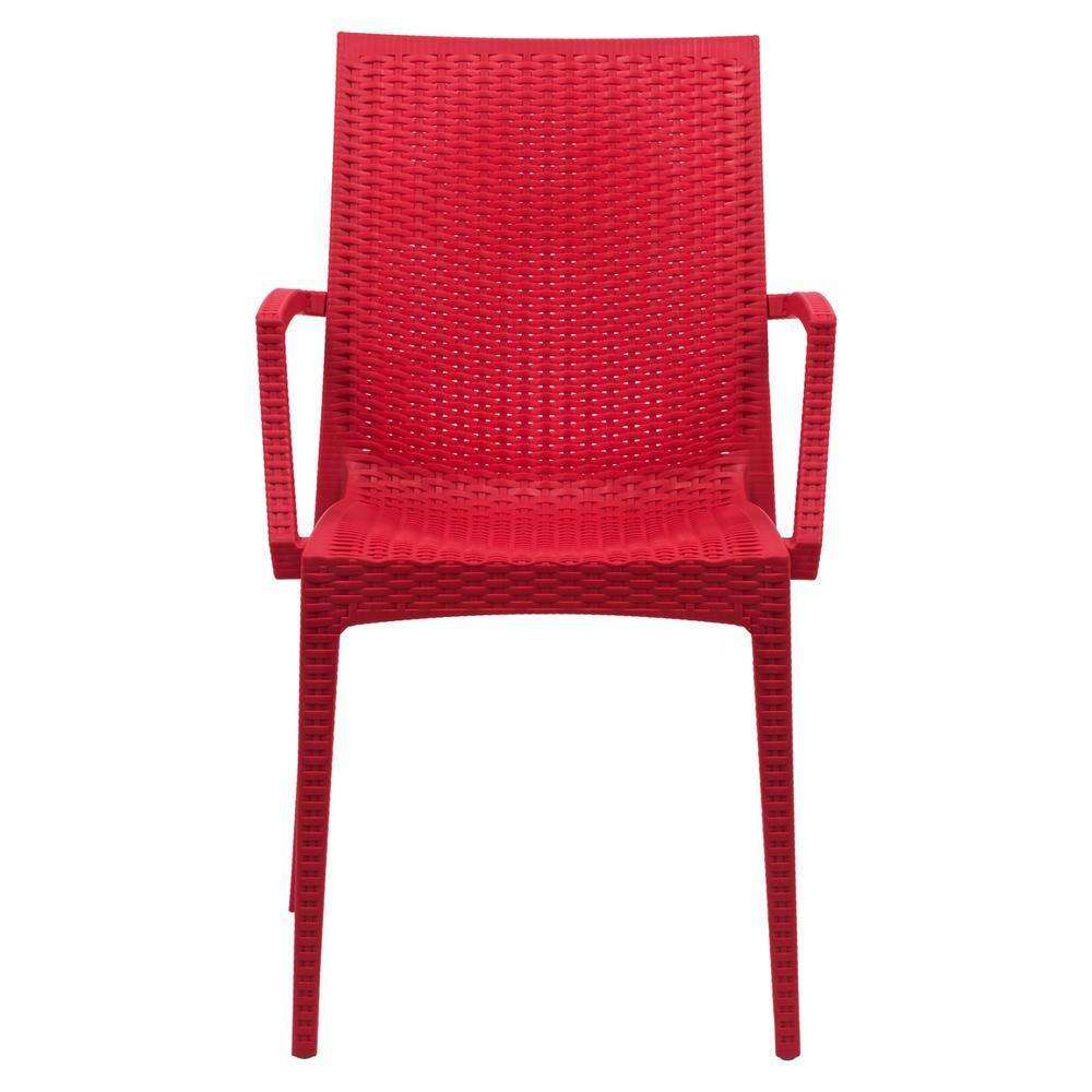 LeisureMod Mace Modern Dining Arm Chair for Indoor and Outdoor Home, Set of 2 in Red