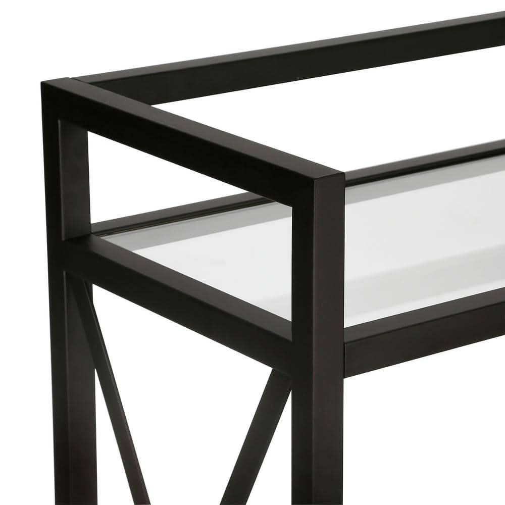 Evelyn&Zoe 38" Blackened Bronze Metal/Glass Bar Cart