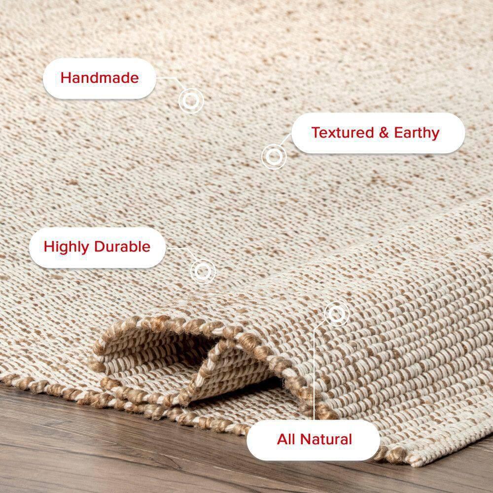Nuloom 4 Round Elfriede Jute & Cotton Hand Woven Indoor Area Rug, Natural, Solid Rustic Farmhouse Style Natural Fiber Bedroom, Living Room,